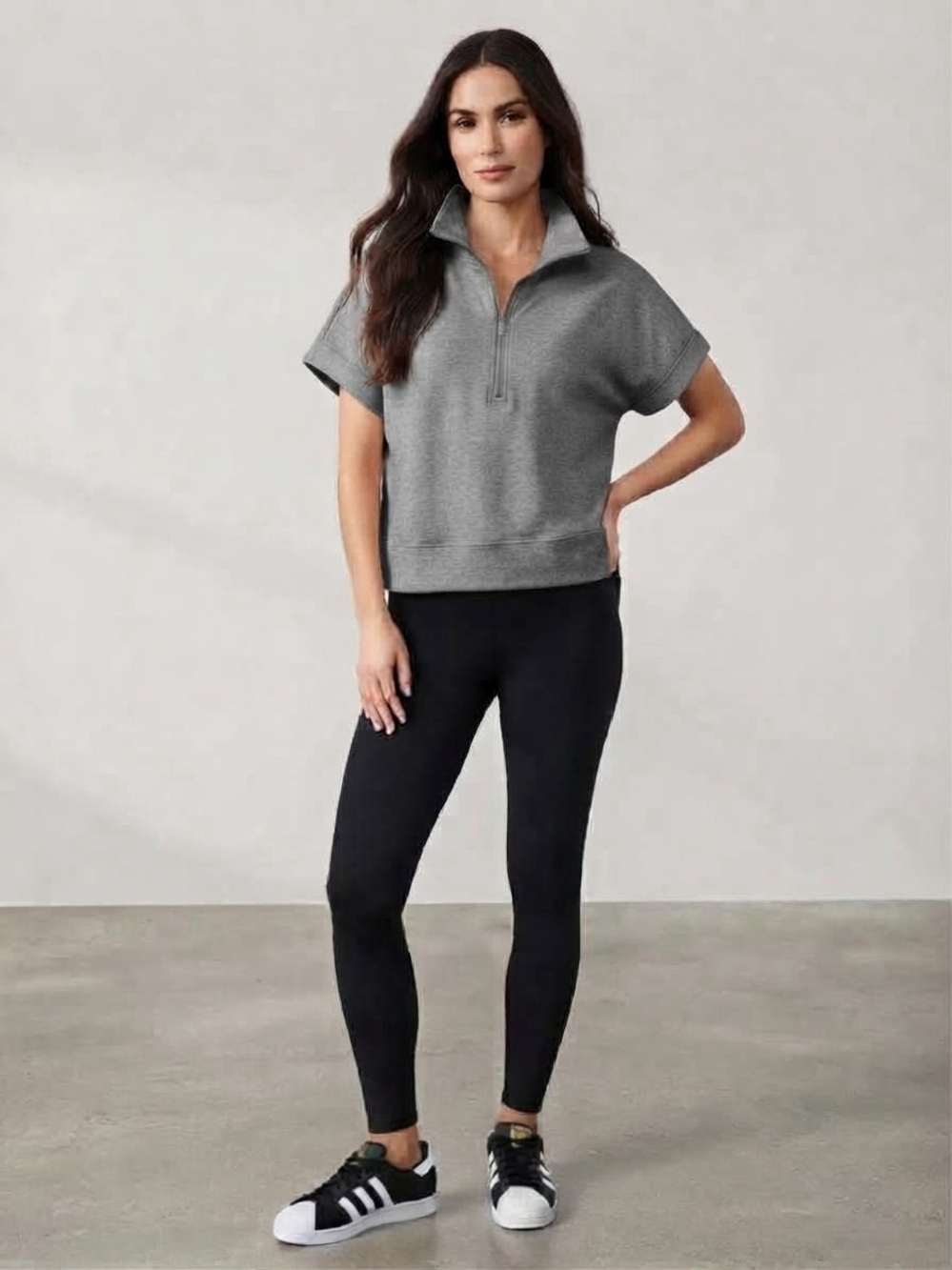Double Zero Short-Sleeve Half-Zip Pullover in Heather Gray